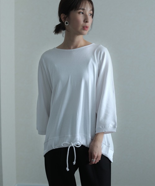 ElegChic(エレグシック)の「コットンフライスヘムロープ入りカットソー(Tシャツ/カットソー・レディース・ホワイト/ベージュ/ブラック/杢グレー・4L/M/XL)」の2枚目の写真