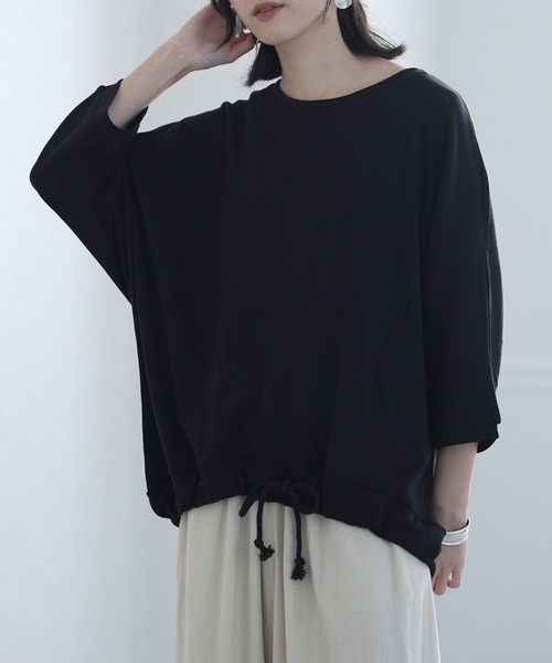 ElegChic(エレグシック)の「コットンフライスヘムロープ入りカットソー(Tシャツ/カットソー・レディース・ホワイト/ベージュ/ブラック/杢グレー・4L/M/XL)」の5枚目の写真