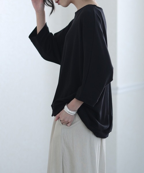 ElegChic(エレグシック)の「コットンフライスヘムロープ入りカットソー(Tシャツ/カットソー・レディース・ホワイト/ベージュ/ブラック/杢グレー・4L/M/XL)」の6枚目の写真