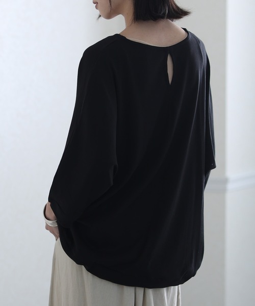 ElegChic(エレグシック)の「コットンフライスヘムロープ入りカットソー(Tシャツ/カットソー・レディース・ホワイト/ベージュ/ブラック/杢グレー・4L/M/XL)」の7枚目の写真