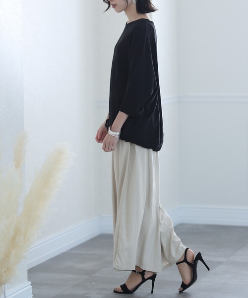 ElegChic(エレグシック)の「コットンフライスヘムロープ入りカットソー(Tシャツ/カットソー・レディース・ホワイト/ベージュ/ブラック/杢グレー・4L/M/XL)」の8枚目の写真