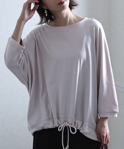 ElegChic(エレグシック)の「コットンフライスヘムロープ入りカットソー(Tシャツ/カットソー・レディース・ホワイト/ベージュ/ブラック/杢グレー・4L/M/XL)」の13枚目の写真