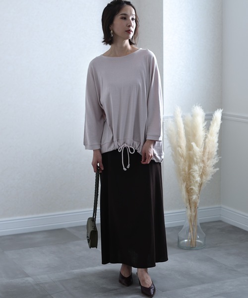 ElegChic(エレグシック)の「コットンフライスヘムロープ入りカットソー(Tシャツ/カットソー・レディース・ホワイト/ベージュ/ブラック/杢グレー・4L/M/XL)」の16枚目の写真