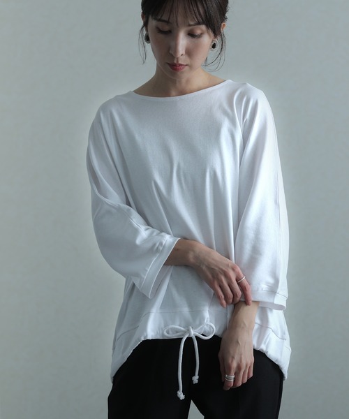 ElegChic(エレグシック)の「コットンフライスヘムロープ入りカットソー(Tシャツ/カットソー・レディース・ホワイト/ベージュ/ブラック/杢グレー・4L/M/XL)」の17枚目の写真
