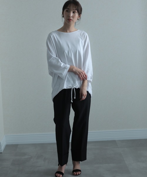 ElegChic(エレグシック)の「コットンフライスヘムロープ入りカットソー(Tシャツ/カットソー・レディース・ホワイト/ベージュ/ブラック/杢グレー・4L/M/XL)」の20枚目の写真