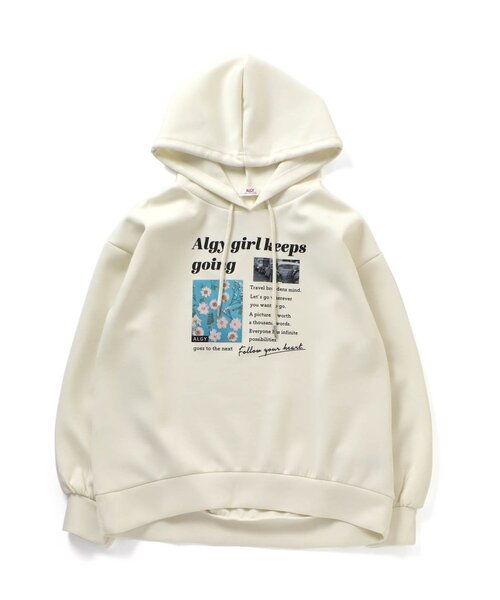 algy(アルジー)の「/ラウンドヘム転写フーディー(パーカー・キッズ・ミント/アイボリー/ピンク・XX-SMALL/X-SMALL/MEDIUM/SMALL)」の2枚目の写真