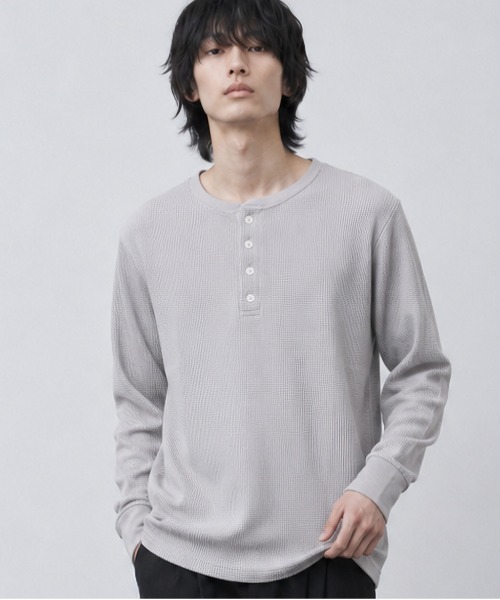 sunny branch(サニーブランチ)の「★Bl★ヘンリーネックサーマルTシャツ 長袖(Tシャツ/カットソー・レディース・ベージュ/ホワイト/カーキ/ブラック/グレー/ライトピンク/ネイビー・LARGE/X-LARGE/MEDIUM)」の4枚目の写真