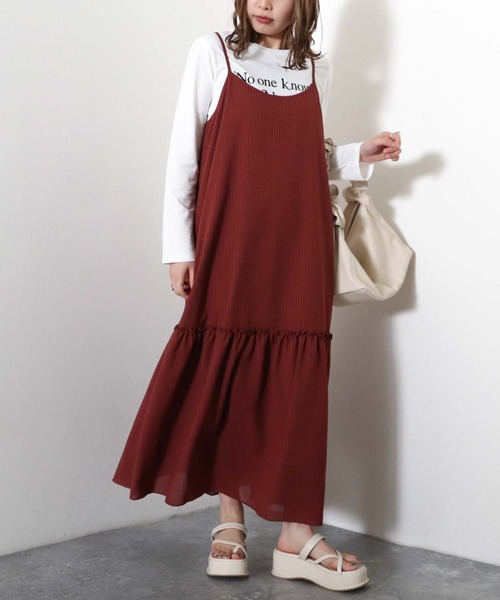 archives（アルシーヴ）の「ギンガムティアード切替キャミワンピース（ワンピース・レディース・パープル/グリーン/ベージュ/ブラウン・MEDIUM）」の2枚目の写真