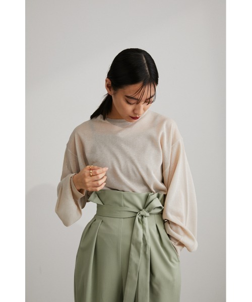STYLEMIXER(スタイルミキサー)の「ボリュームスリーブシアーニット(ニット/セーター・レディース・ピンク/ブラック/グリーン/ライトベージュ・FREE)」の5枚目の写真