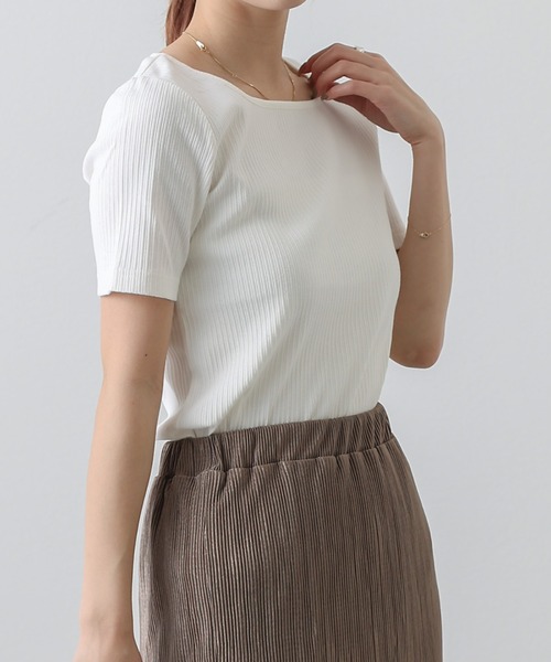 COLONY 2139（コロニートゥーワンスリーナイン）の「ランダムテレコスクエアネック半袖T（Tシャツ/カットソー・レディース・ブラック/パープル/オフホワイト/グレイッシュベージュ・SMALL/MEDIUM/LARGE）」の9枚目の写真