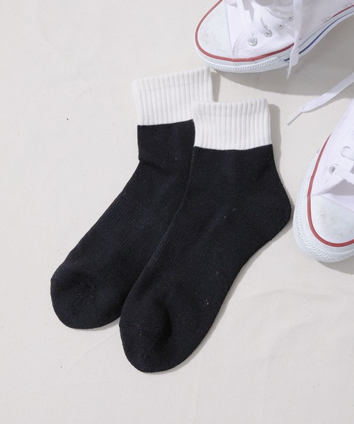 GUNZE（グンゼ）の「【GUNZE×TYPY】バイカラーショートソックス（ソックス/靴下・メンズ・ブラック/ホワイト・23cm～25cm/25cm～27cm）」の9枚目の写真