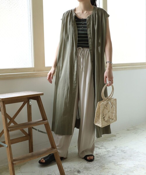 FREAK'S STORE（フリークスストア）の「【一部WEB限定】リネンレーヨンイージーパンツ/コットンレーヨンイージーパンツ（その他パンツ・レディース・ブラック/オフホワイト/オリーブ/オレンジ/グリーン/ピンク系その他/ブルーグリーン/ブルー/ネイビー/サックスブルー・ﾌﾘ-）」の21枚目の写真