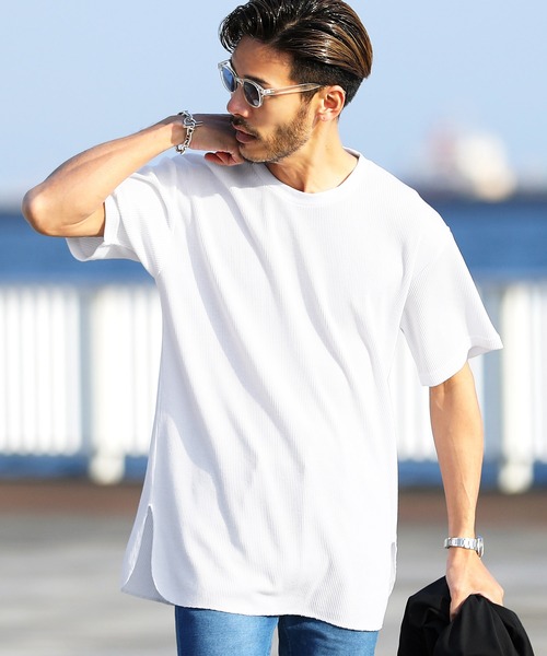 roshell（ロシェル）の「ロング丈 ワッフル 半袖カットソー サーマル 半袖 Tシャツ（Tシャツ/カットソー・メンズ・ブラック/ミックスグレー/ホワイト・SMALL/MEDIUM/LARGE/X-LARGE）」の2枚目の写真