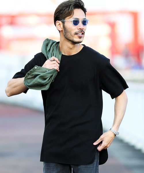 roshell（ロシェル）の「ロング丈 ワッフル 半袖カットソー サーマル 半袖 Tシャツ（Tシャツ/カットソー・メンズ・ブラック/ミックスグレー/ホワイト・SMALL/MEDIUM/LARGE/X-LARGE）」の3枚目の写真