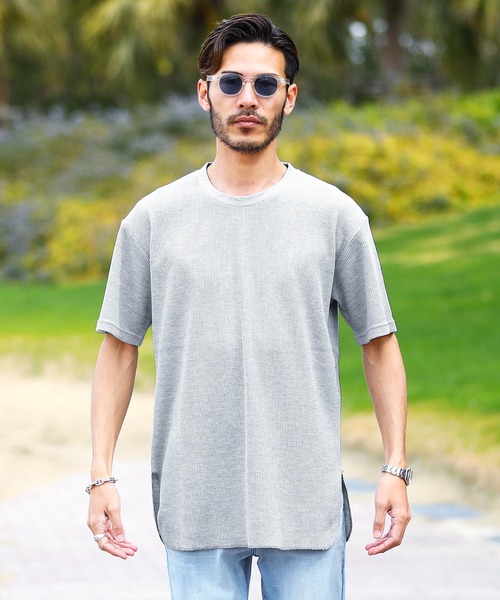 roshell（ロシェル）の「ロング丈 ワッフル 半袖カットソー サーマル 半袖 Tシャツ（Tシャツ/カットソー・メンズ・ブラック/ミックスグレー/ホワイト・SMALL/MEDIUM/LARGE/X-LARGE）」の12枚目の写真