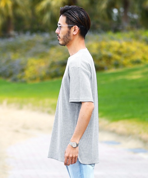 roshell（ロシェル）の「ロング丈 ワッフル 半袖カットソー サーマル 半袖 Tシャツ（Tシャツ/カットソー・メンズ・ブラック/ミックスグレー/ホワイト・SMALL/MEDIUM/LARGE/X-LARGE）」の7枚目の写真