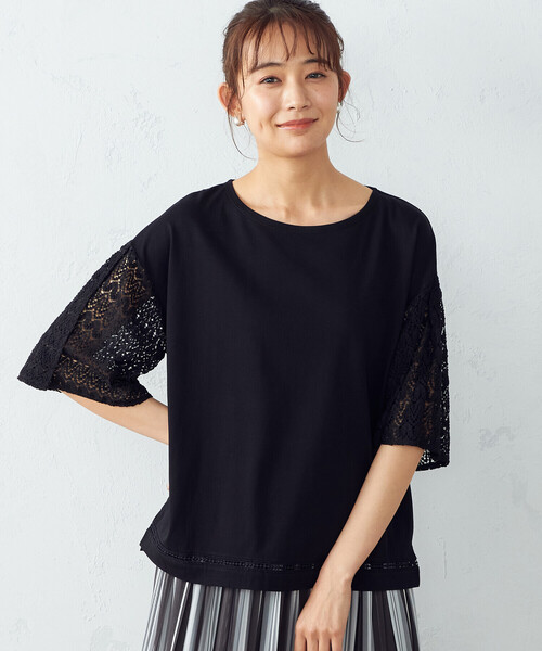 COMME CA ISM（コムサイズム）の「レース　フレアスリーブカットソー（Tシャツ/カットソー・レディース・ホワイト/ブラック・M/L）」の2枚目の写真