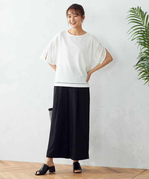 COMME CA ISM（コムサイズム）の「レース　フレアスリーブカットソー（Tシャツ/カットソー・レディース・ホワイト/ブラック・M/L）」の3枚目の写真