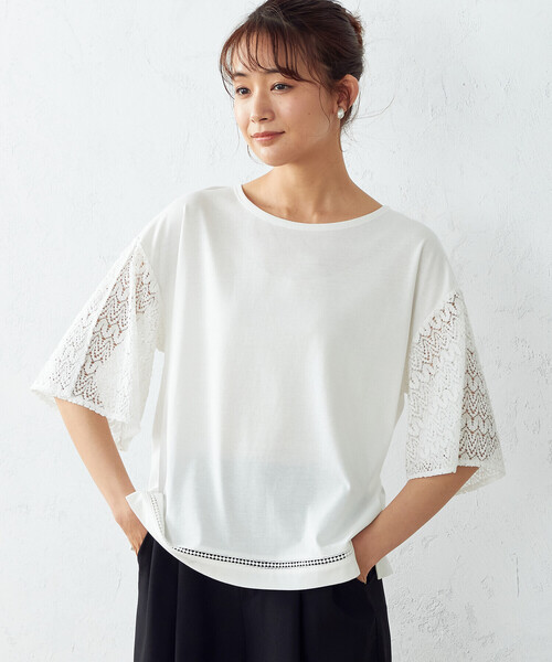 COMME CA ISM（コムサイズム）の「レース　フレアスリーブカットソー（Tシャツ/カットソー・レディース・ホワイト/ブラック・M/L）」の5枚目の写真