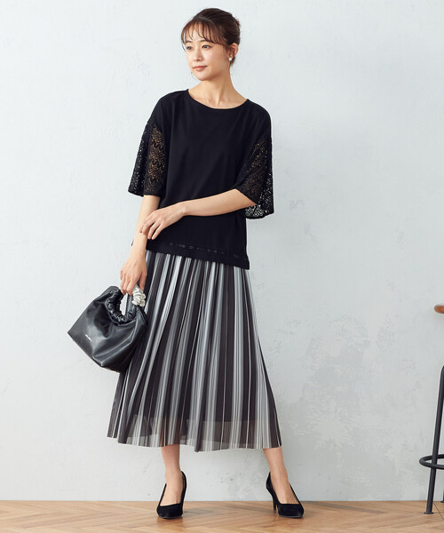 COMME CA ISM（コムサイズム）の「レース　フレアスリーブカットソー（Tシャツ/カットソー・レディース・ホワイト/ブラック・M/L）」の6枚目の写真