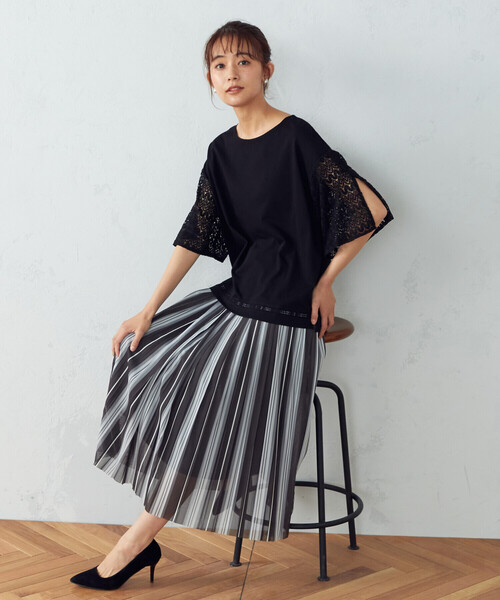 COMME CA ISM（コムサイズム）の「レース　フレアスリーブカットソー（Tシャツ/カットソー・レディース・ホワイト/ブラック・M/L）」の7枚目の写真