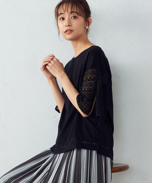 COMME CA ISM（コムサイズム）の「レース　フレアスリーブカットソー（Tシャツ/カットソー・レディース・ホワイト/ブラック・M/L）」の8枚目の写真