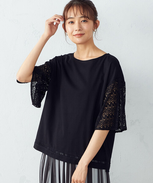 COMME CA ISM（コムサイズム）の「レース　フレアスリーブカットソー（Tシャツ/カットソー・レディース・ホワイト/ブラック・M/L）」の9枚目の写真