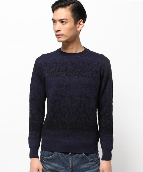 EDIFICE（エディフィス）の「◇グラデーションジャガード　クルーネックニット（ニット/セーター・メンズ・ホワイト/ブルー・46/48/44）」の3枚目の写真