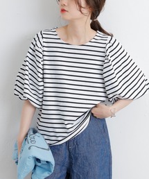 PUAL CE CIN | 【Du noir】ボーダーボリュームスリーブTシャツ(Tシャツ/カットソー)