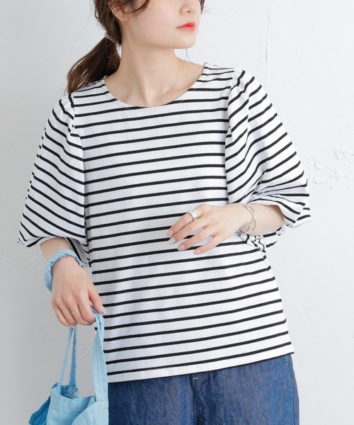 PUAL CE CIN（ピュアルセシン）の「【Du noir】ボーダーボリュームスリーブTシャツ（Tシャツ/カットソー・レディース・ブラック/グリーン/ブルー/ピンク・FREE）」の11枚目の写真