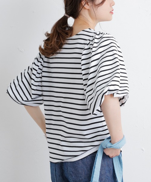 PUAL CE CIN（ピュアルセシン）の「【Du noir】ボーダーボリュームスリーブTシャツ（Tシャツ/カットソー・レディース・ブラック/グリーン/ブルー/ピンク・FREE）」の12枚目の写真