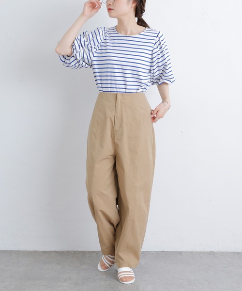 PUAL CE CIN（ピュアルセシン）の「【Du noir】ボーダーボリュームスリーブTシャツ（Tシャツ/カットソー・レディース・ブラック/グリーン/ブルー/ピンク・FREE）」の13枚目の写真