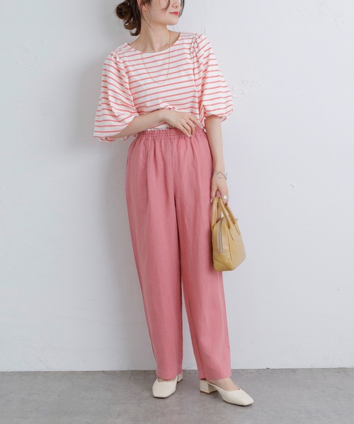 PUAL CE CIN（ピュアルセシン）の「【Du noir】ボーダーボリュームスリーブTシャツ（Tシャツ/カットソー・レディース・ブラック/グリーン/ブルー/ピンク・FREE）」の14枚目の写真