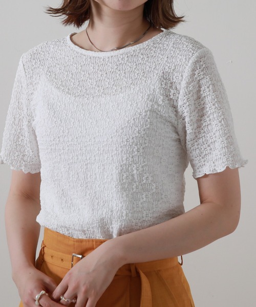 Cheek(チーク)の「ストレッチレーストップス(Tシャツ/カットソー・レディース・ブラック/オフホワイト/イエロー・MEDIUM)」の2枚目の写真