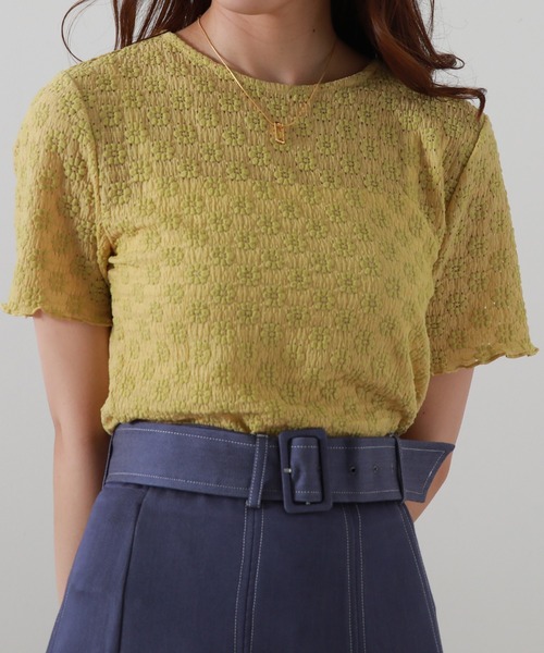 Cheek(チーク)の「ストレッチレーストップス(Tシャツ/カットソー・レディース・ブラック/オフホワイト/イエロー・MEDIUM)」の3枚目の写真
