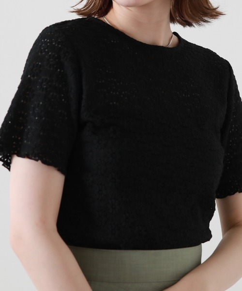 Cheek(チーク)の「ストレッチレーストップス(Tシャツ/カットソー・レディース・ブラック/オフホワイト/イエロー・MEDIUM)」の1枚目の写真