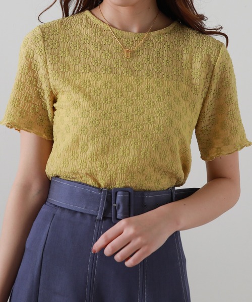 Cheek(チーク)の「ストレッチレーストップス(Tシャツ/カットソー・レディース・ブラック/オフホワイト/イエロー・MEDIUM)」の22枚目の写真