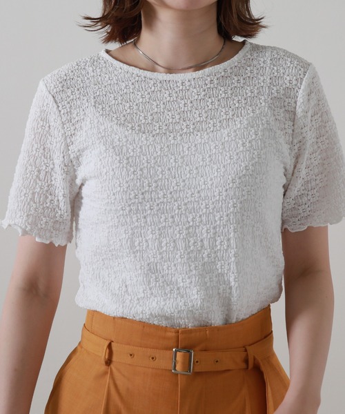 Cheek(チーク)の「ストレッチレーストップス(Tシャツ/カットソー・レディース・ブラック/オフホワイト/イエロー・MEDIUM)」の8枚目の写真