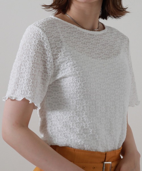 Cheek(チーク)の「ストレッチレーストップス(Tシャツ/カットソー・レディース・ブラック/オフホワイト/イエロー・MEDIUM)」の9枚目の写真