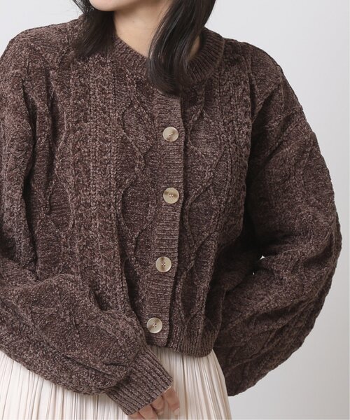 RAY CASSIN（レイカズン）の「ベロアモール袖ボリューム2WAYカーディガン（カーディガン/ボレロ・レディース・キナリ/イエロー/モカ/ピンク/グリーン・FREE）」の3枚目の写真