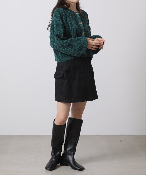 RAY CASSIN（レイカズン）の「ベロアモール袖ボリューム2WAYカーディガン（カーディガン/ボレロ・レディース・キナリ/イエロー/モカ/ピンク/グリーン・FREE）」の9枚目の写真