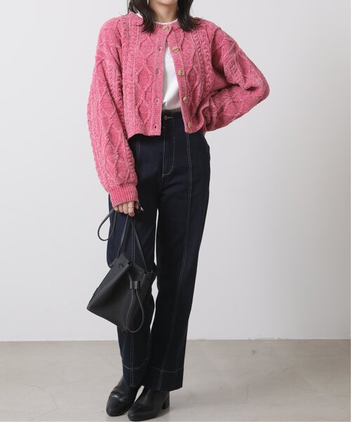 RAY CASSIN（レイカズン）の「ベロアモール袖ボリューム2WAYカーディガン（カーディガン/ボレロ・レディース・キナリ/イエロー/モカ/ピンク/グリーン・FREE）」の12枚目の写真