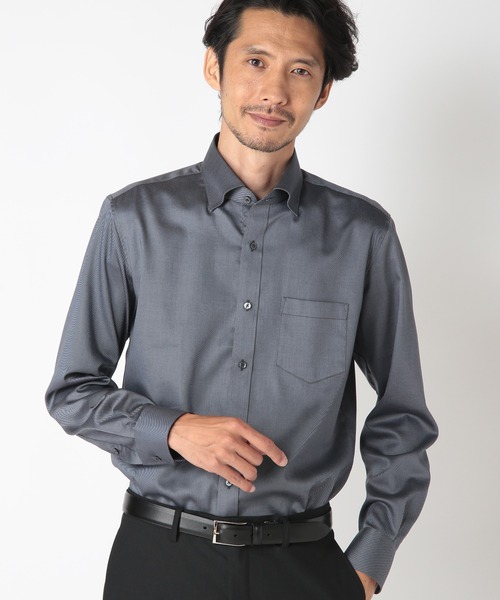 CROWDED CLOSET（クラウデッドクローゼット）の「【EASY CARE(イージーケア)】シャンブレーツイルストレッチシャツ（ビジネスシャツ・メンズ・ブラック/グレー・01/02/03/04）」の2枚目の写真