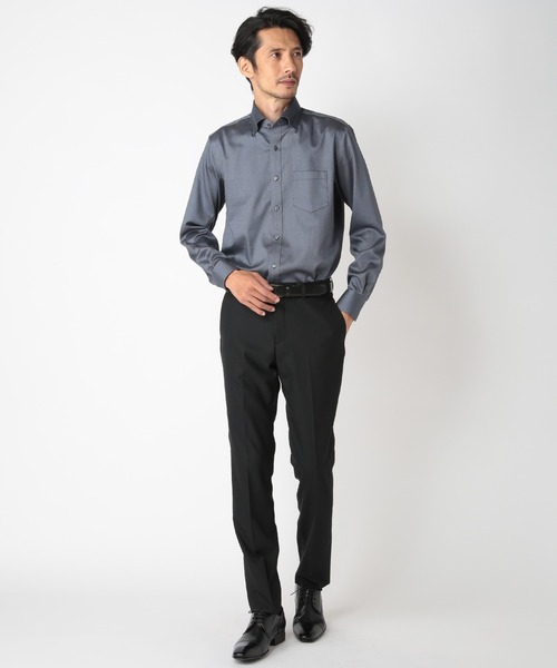CROWDED CLOSET（クラウデッドクローゼット）の「【EASY CARE(イージーケア)】シャンブレーツイルストレッチシャツ（ビジネスシャツ・メンズ・ブラック/グレー・01/02/03/04）」の7枚目の写真