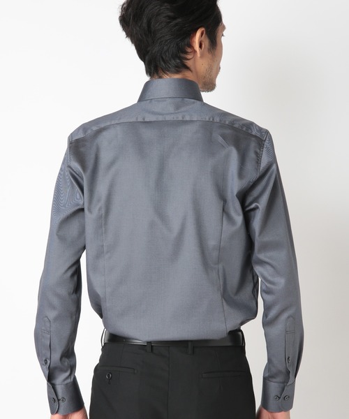 CROWDED CLOSET（クラウデッドクローゼット）の「【EASY CARE(イージーケア)】シャンブレーツイルストレッチシャツ（ビジネスシャツ・メンズ・ブラック/グレー・01/02/03/04）」の6枚目の写真