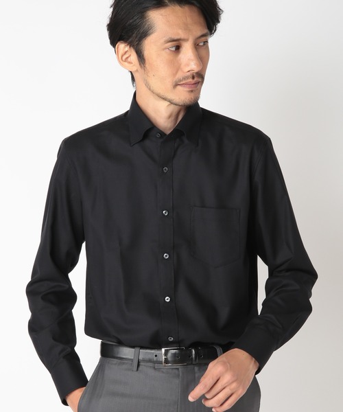 CROWDED CLOSET（クラウデッドクローゼット）の「【EASY CARE(イージーケア)】シャンブレーツイルストレッチシャツ（ビジネスシャツ・メンズ・ブラック/グレー・01/02/03/04）」の4枚目の写真