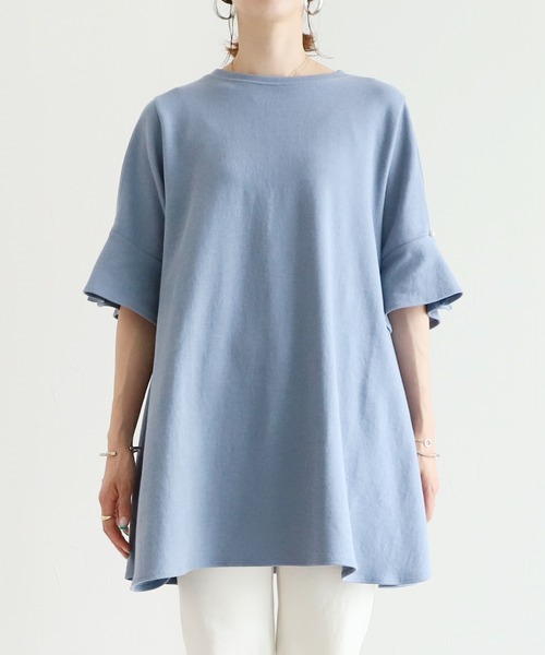 reca(レカ)の「袖パール付きフレアチュニックカットソー(Tシャツ/カットソー・レディース・ブラック/ブルー系その他/グレイッシュベージュ・FREE)」の8枚目の写真