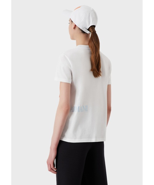 EMPORIO ARMANI（エンポリオアルマーニ）の「【エンポリオ アルマーニ】Tシャツ オーガニックジャージー ボールドEAロゴ（Tシャツ/カットソー・レディース・ホワイト系その他/パープル・SMALL/MEDIUM）」の4枚目の写真