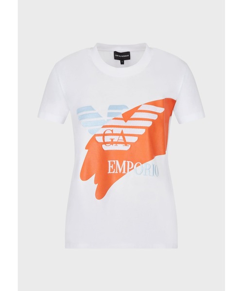 EMPORIO ARMANI（エンポリオアルマーニ）の「【エンポリオ アルマーニ】Tシャツ オーガニックジャージー ボールドEAロゴ（Tシャツ/カットソー・レディース・ホワイト系その他/パープル・SMALL/MEDIUM）」の8枚目の写真