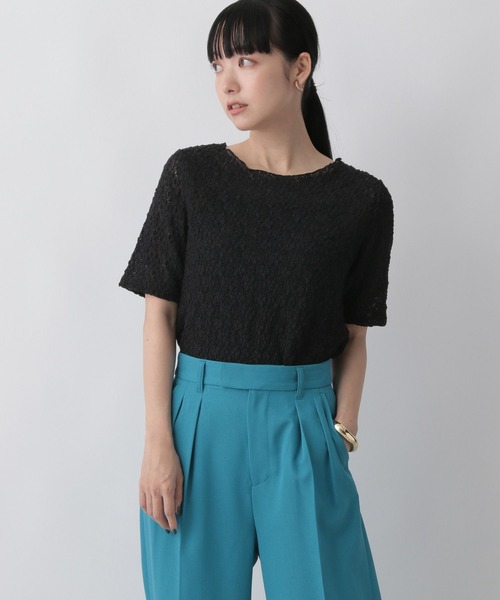 LOWRYS FARM(ローリーズファーム)の「シャーリングTシャツ 349140(Tシャツ/カットソー・レディース・ブルー/アイボリー/ブラック・FREE)」の1枚目の写真